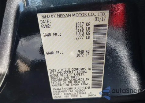 2017 Nissan Altima 2.5 S from USA, damaged, VIN 1N4AL3APXHN332508